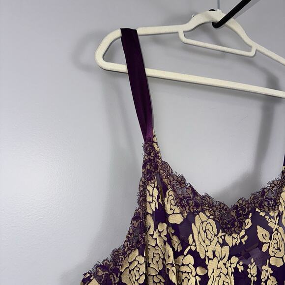 Cacique Chemise Nighty Size 26/28 Purple Gold Floral Lace Semi-Sheer Negligee - Picture 5 of 10